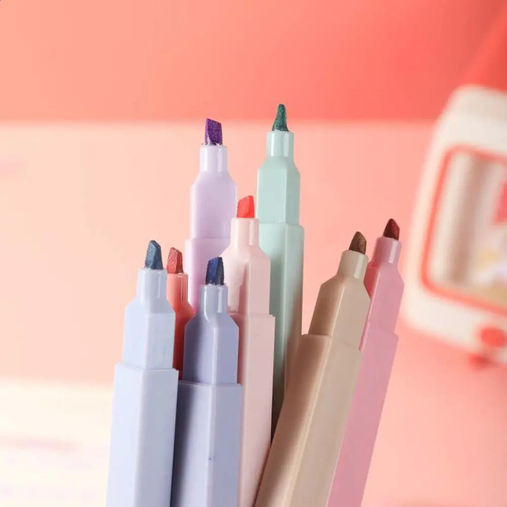 Double Headed Highlighter Pens Aesthetic Fluorescent Pastel Highlighters Stationary Supplies Colored Kawaii Markers 241231