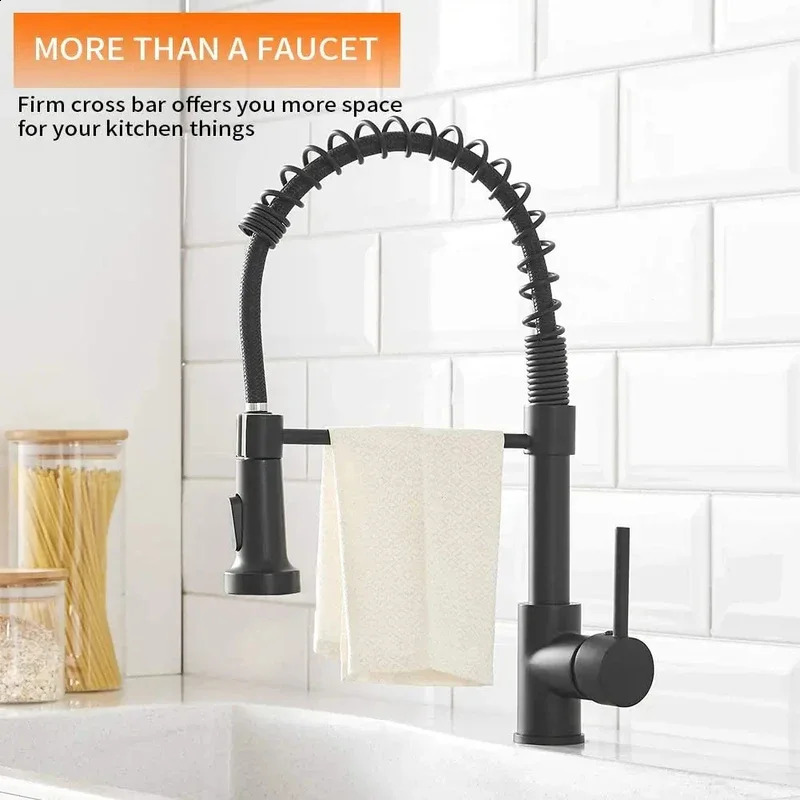 Matte Black Pull Down Kitchen Faucet Chrome Dual Modes Nozzle Cold Water Mixer Crane Tap Brass Spring Sink Faucets 241223