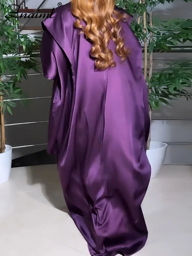 Znaiml Elegant African Purple Maxi Dress Womens V-neck Half Sleeve Straight Loose Evening Dress Party Festival Club Vestidos 241231