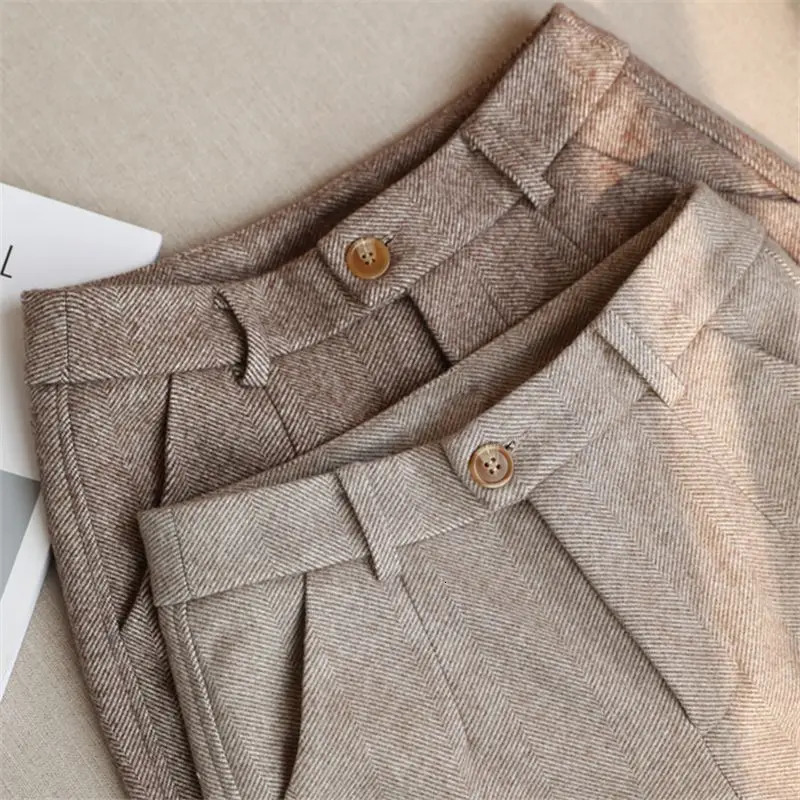 High Waist Women Suit Pants Office Ladies Harem Pencil Korean Fashion Trousers Casual Button Loose Female Khaki 241231