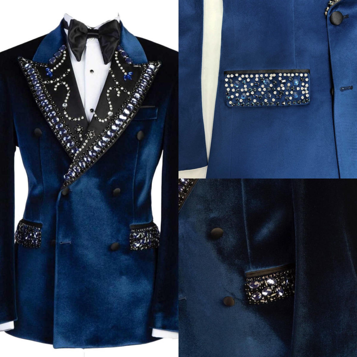 Gorgeous Wedding Tuxedos Beaded Crystal 1 Piece Set Coat Men Suits Peaked Lapel Double Breasted Groom Wear Party Event Customized