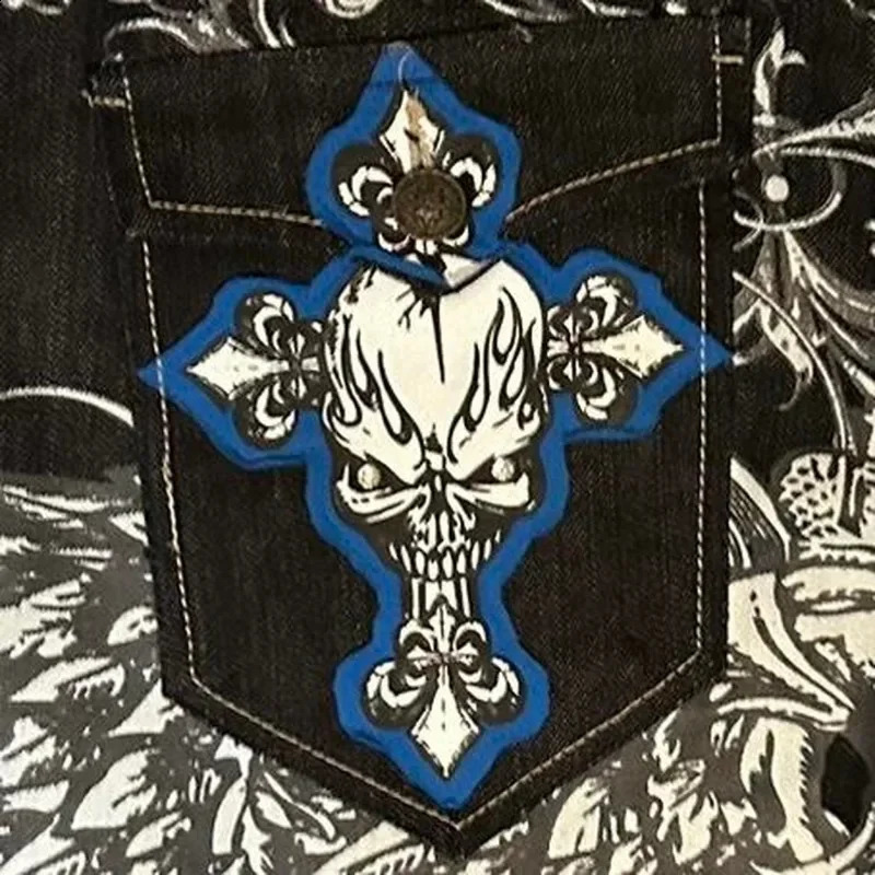 Y2k Street High Waist Gothic Skeleton Geometric Mens Jeans American Retro Hip Hop Fashion Couple Straight Loose Pants 241231