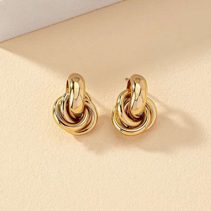 Gold SIer Color Knot Hoop for Women Fashion Shiny Plating Trendy Twist Earring Stud Cute Daily Wear Jewelry