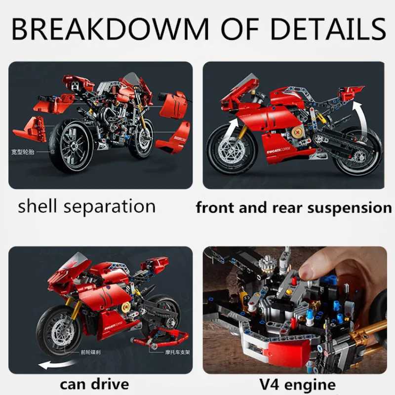 Technical motorcycle building block Ducated MOC 42107 motorcycle model mechanical brick assembly difficulty toy childrens gift W250102