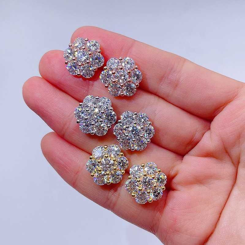 drop shipping mens iced out hip hop sterling silver 925 screw back moissanite cluster earrings