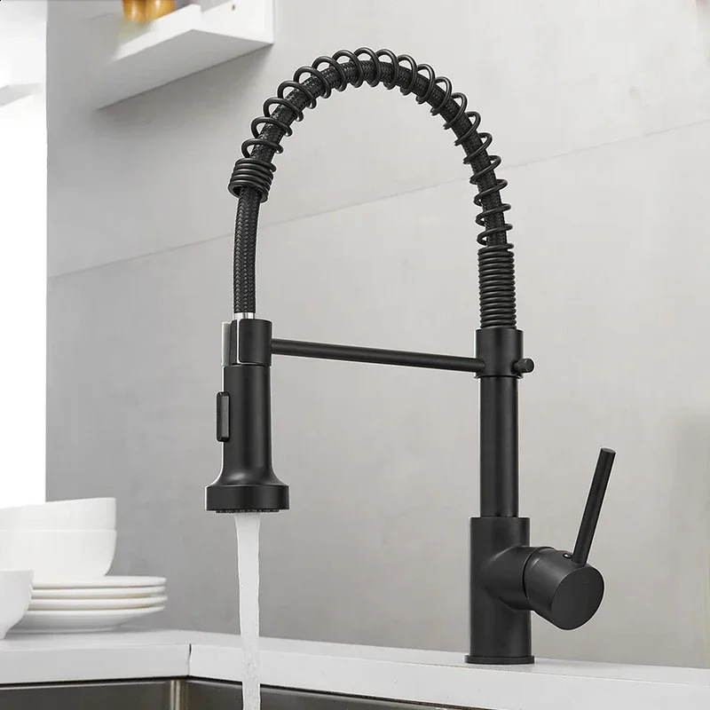 Matte Black Pull Down Kitchen Faucet Chrome Dual Modes Nozzle Cold Water Mixer Crane Tap Brass Spring Sink Faucets 241223