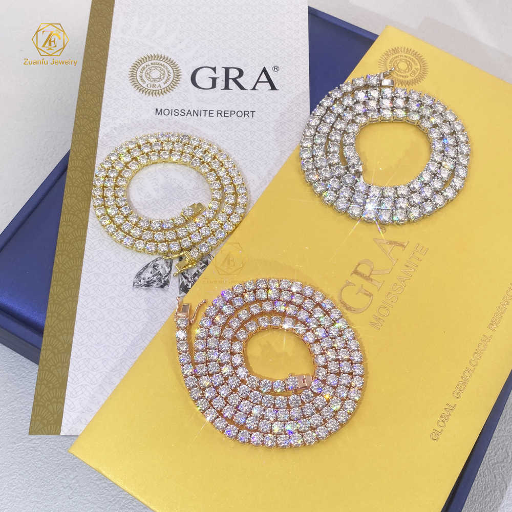 Factory Wholesale Vvs Moissanite Tennis Chain 3MM 4MM 5MM High Quality 10K Gold Plated 925 Silver Find Jewelry Necklace Bracelet