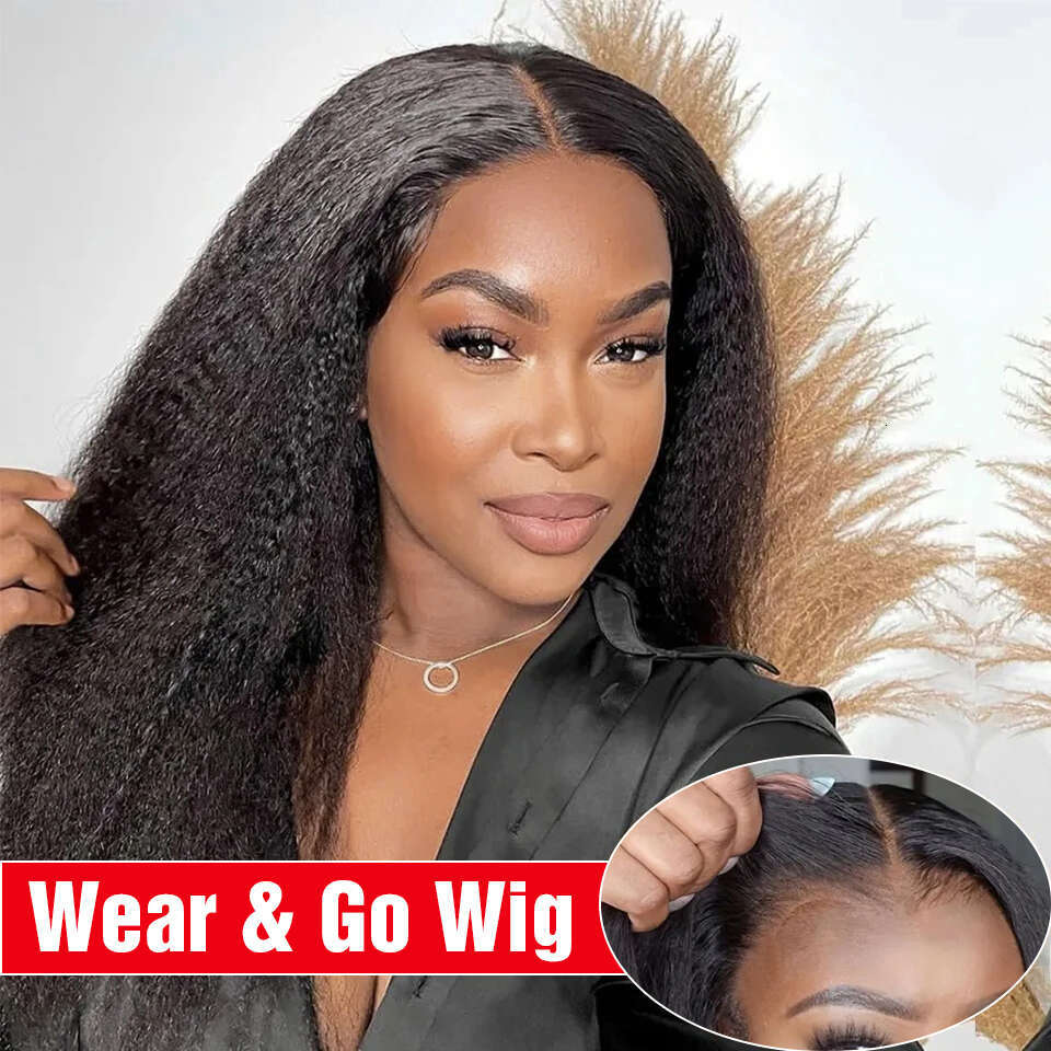 Yaki Kinky Straight Glueless Wig Human Hair Ready To Wear And Go Preplucked 13X6 HD Lace Frontal Wigs For Women