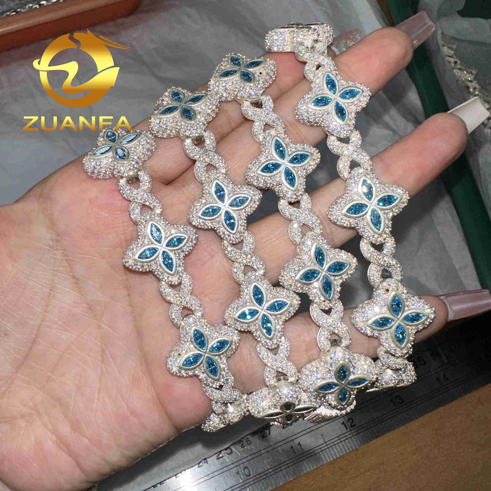 New Fashion Marquise Flower Design Hip hop Jewelry Iced out Men Women Moissanite Bracelet Men 925 Silver Moissanite Bracelet