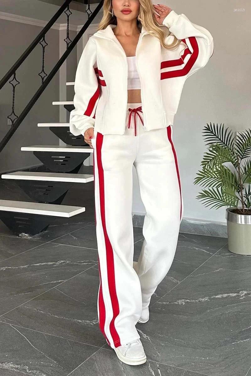Women's Two Piece Pants Streetwear 2 Sets Women Outfit Spring Clothes 2025 Side Stripe Zip Up Top And Pant Casual Sweatsuits Woman