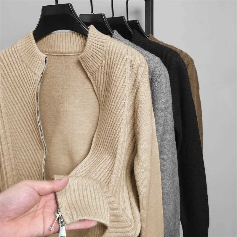 High Quality High end fashion autumn mens cardigan knitted sweater jacket Korean version loose casual jacket double zipper sweater T250102