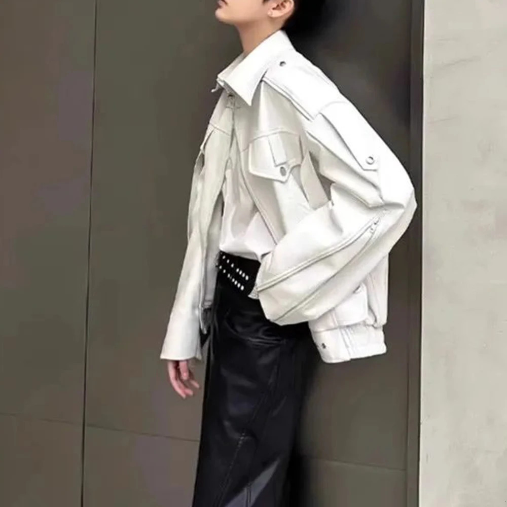 Korean style Y2k black leather jacket mens autumn and winter fashion high-end motorcycle clothing loose work jacket 241230