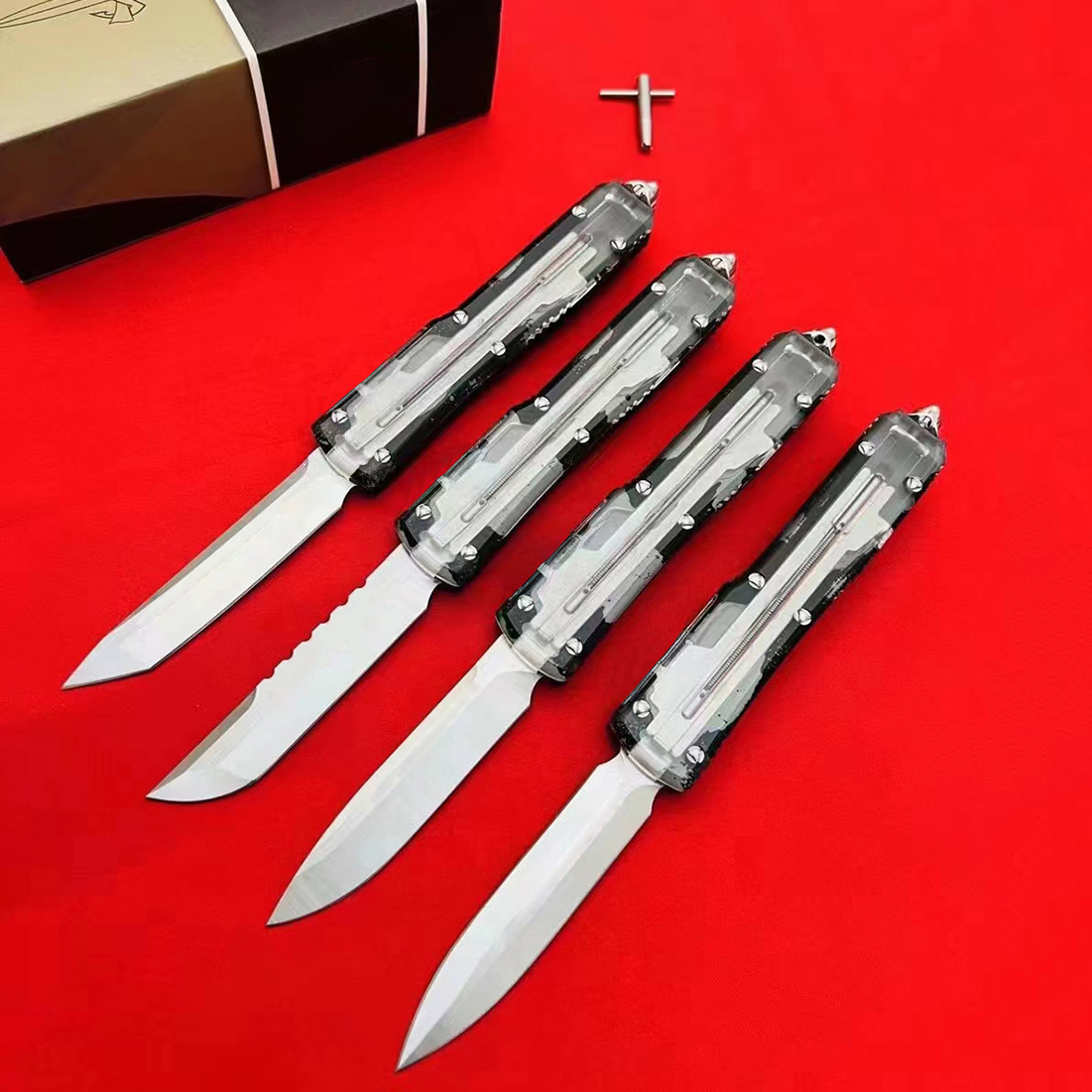 H1092 High End Tactical Knife D2 Satin Blade Aviation Aluminum with Transparent Acrylic Handle Outdoor Survival Tactical Knives with Nylon Bag
