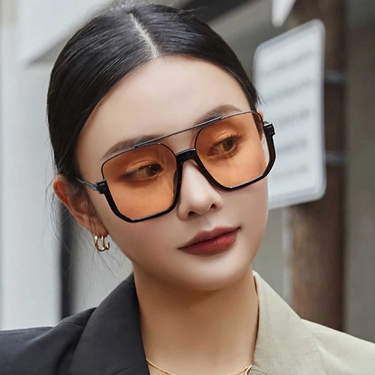 Fashion Vintage Big Square Sunglasses Half Metal Frame UV400 Sun Shades Women Men Tren Brand Design Sun Glasses EyewearXJ250102