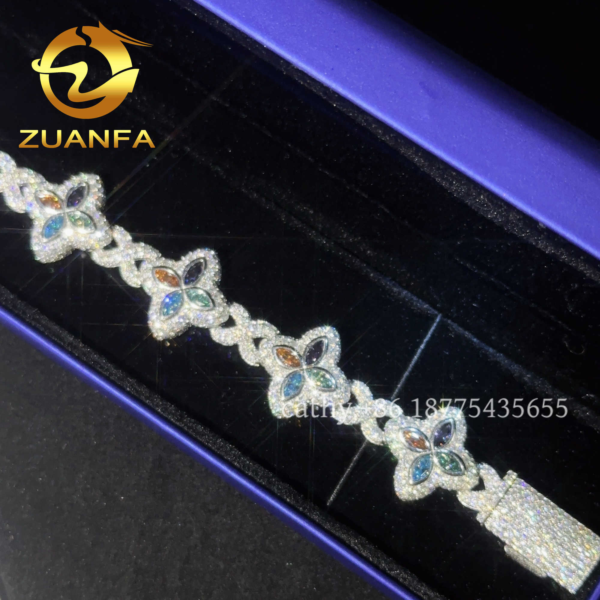 New Fashion Marquise Flower Design Hip hop Jewelry Iced out Men Women Moissanite Bracelet Men 925 Silver Moissanite Bracelet