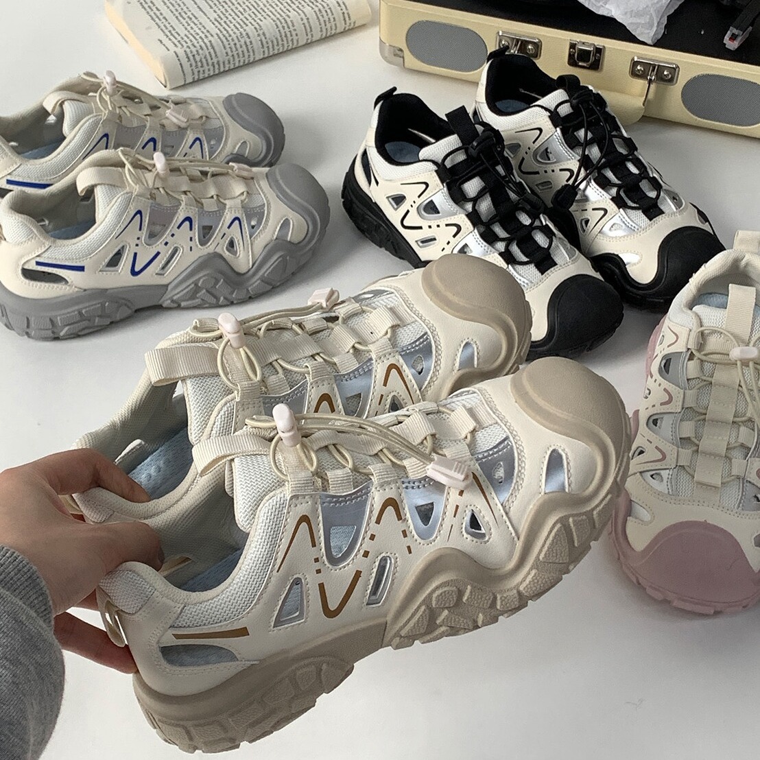 Fashion outdoor hollow casual shoes women 2025 summer new ugly cute shoes running sports shoes mountain shoes Daddy shoes