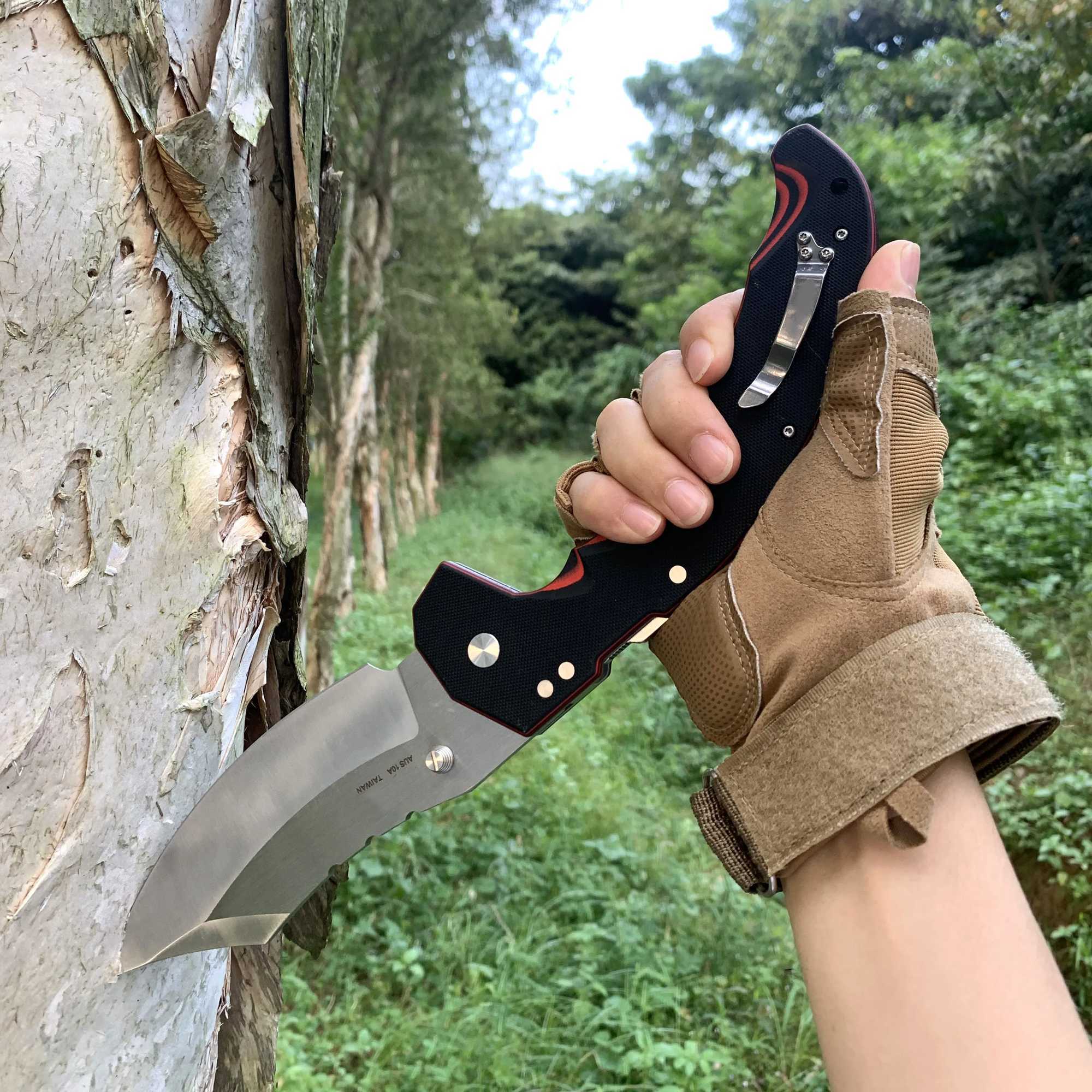 High hardness Cold Large Camping Tactical Hunting Knife AUS10A Blade Outdoor Folding Survival Tools For Men Jungle combat KnivesXJ250102