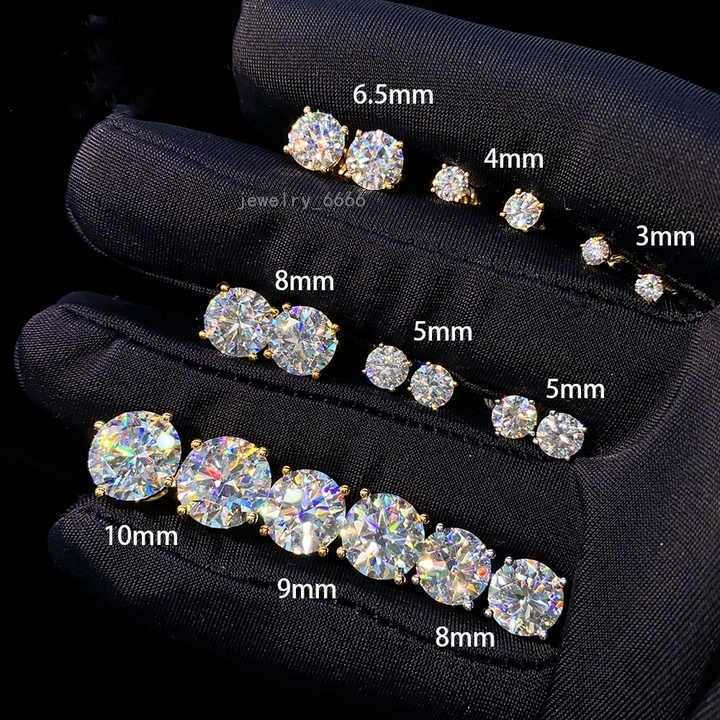 18k Gold Plated DVVS Moissanite earrings Screw Back Round cut 4 Prong Stud Earrings 925 Silver Hip hop Earring for men and women