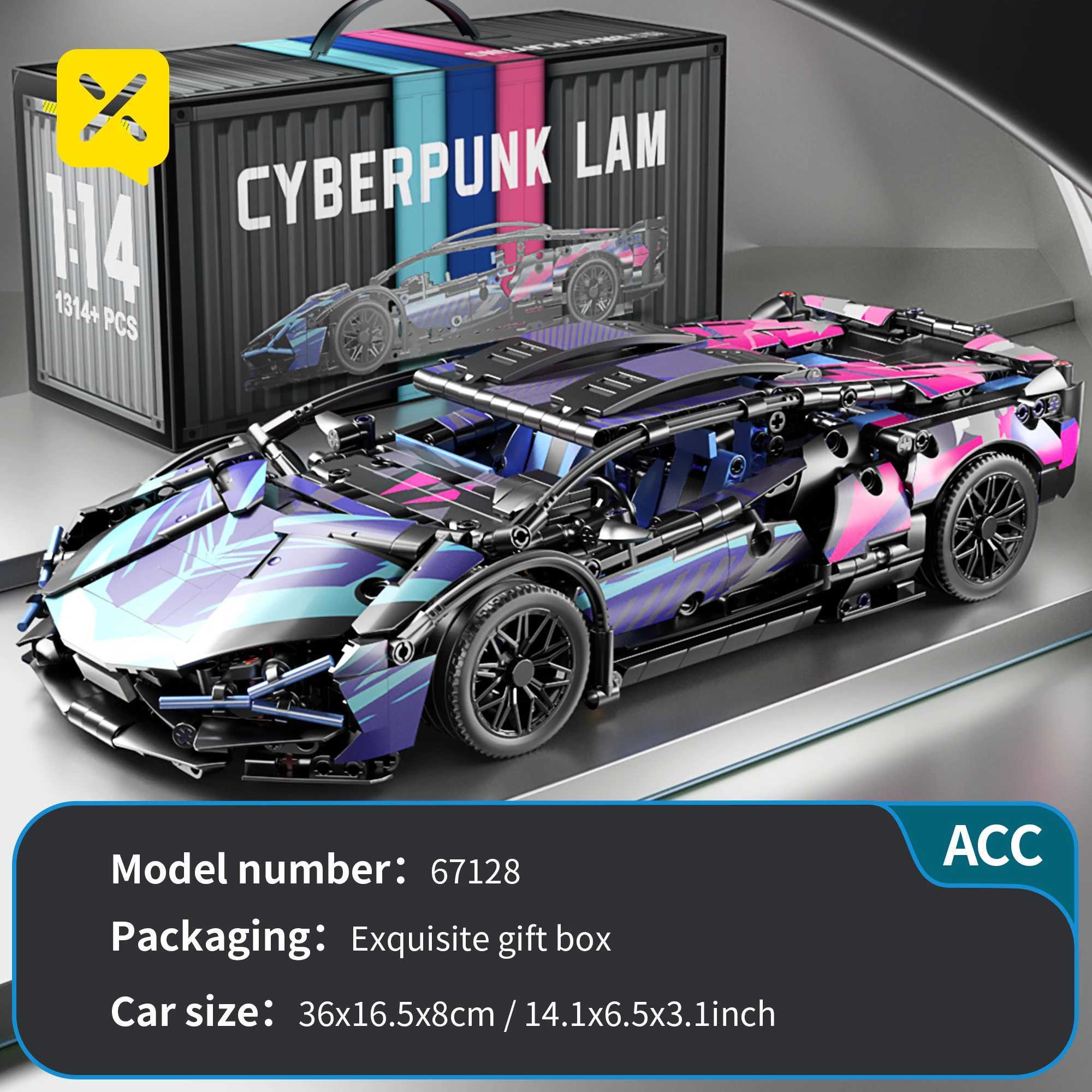 1314 pieces of cyberpunk style high-tech supercar 1 14 Lamborghini building blocks with electric cars childrens toys Christmas gifts W250102