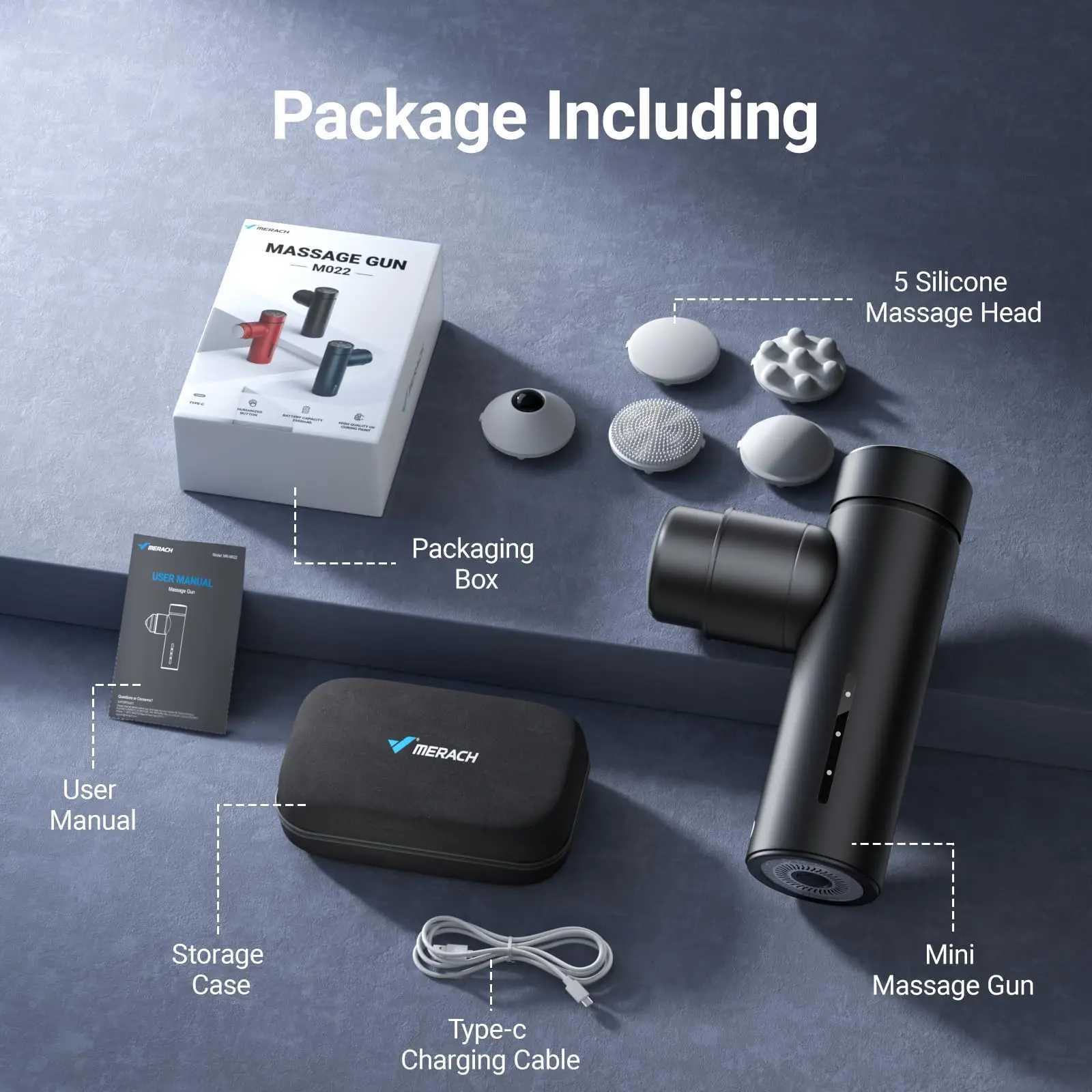 MERACH mini massage gun with 8mm magnification Percussion massage tool with 5 massage heads portable handheld muscle massagerW250102