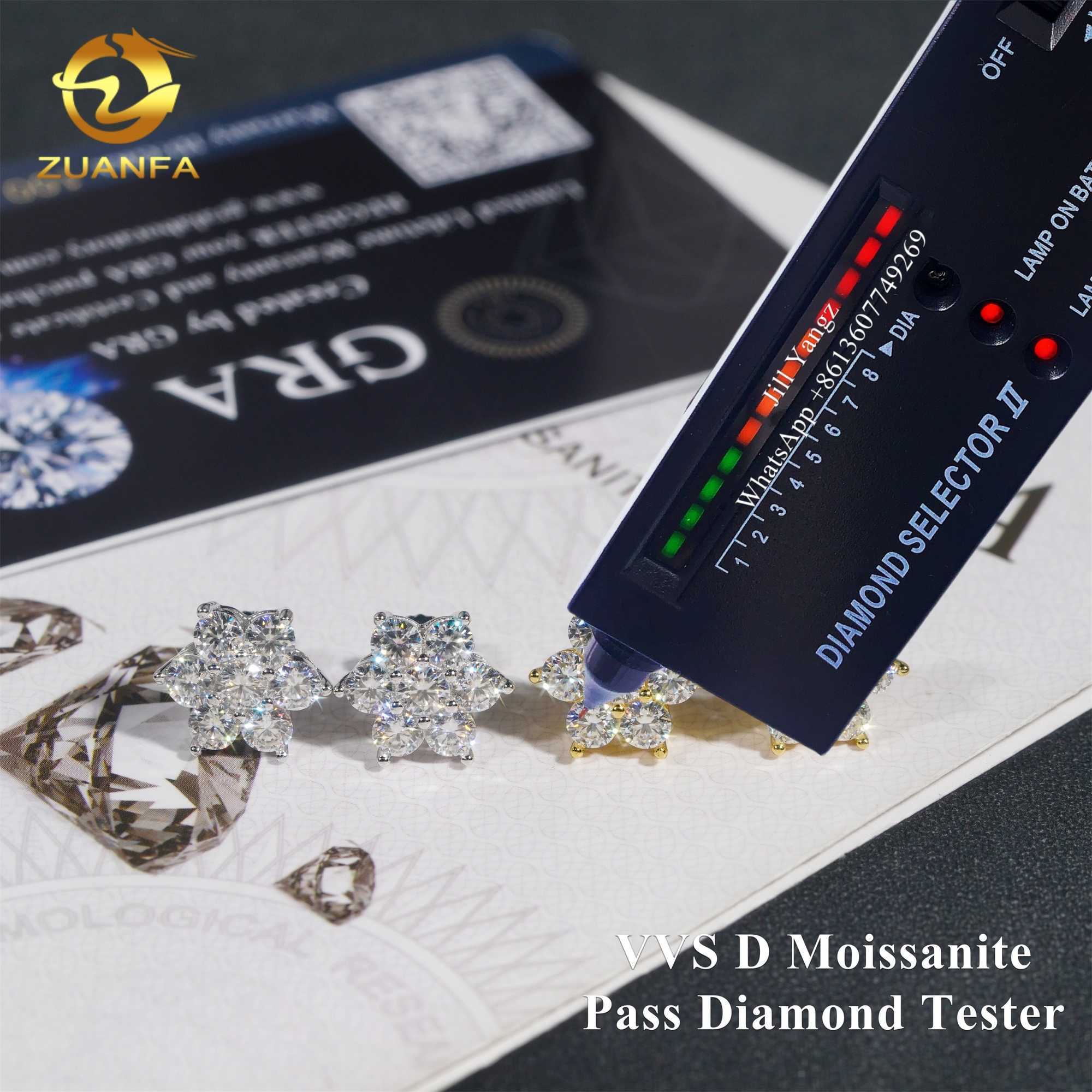 Factory Direct Lotus Flower Ear Studs Moissanite Stud Earrings 925 Silver Hip Hop Jewelry Rock Custom Design Accepted