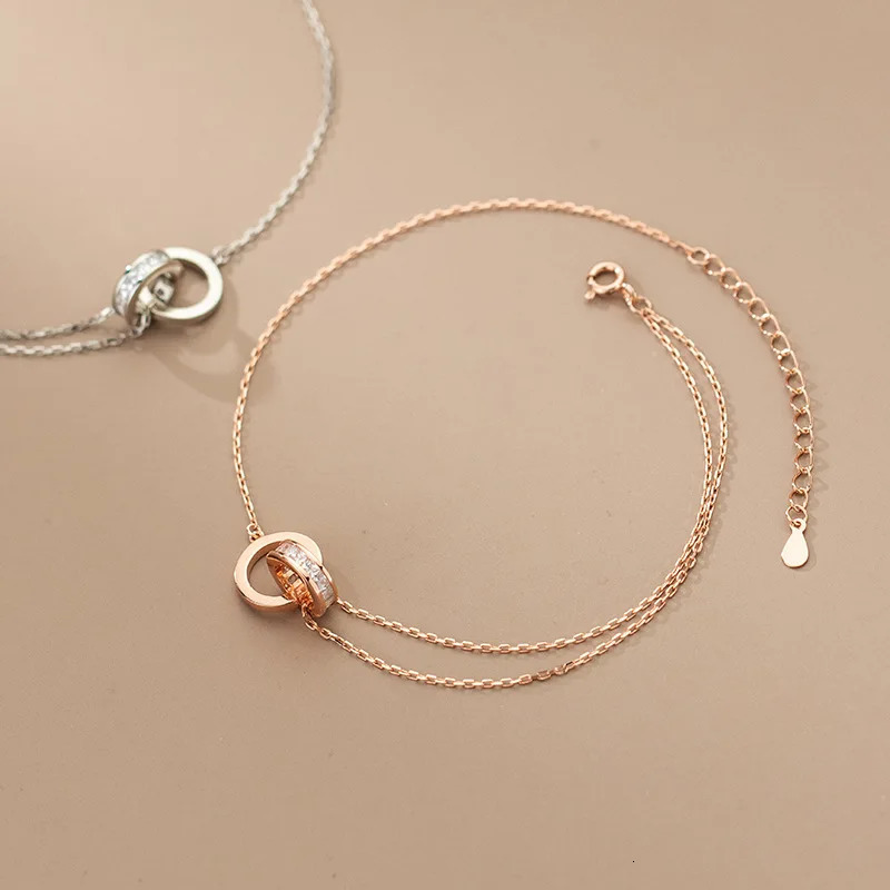 Anklet For Women Girl S925 Sterling Silver Rose Gold Color Steric Zirconia Adjustable Beach Style Foot Ankle Bracelet Jewelry 241231