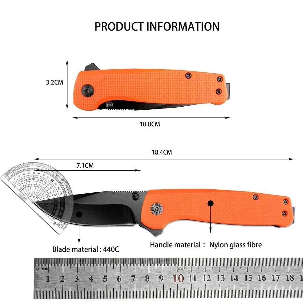 Folding Knife Assisted Quick Open Knife 440C Blade Orange Nylon Fiberglass Handle Outdoor Camping Tactical Hunting Military toolXJ250102