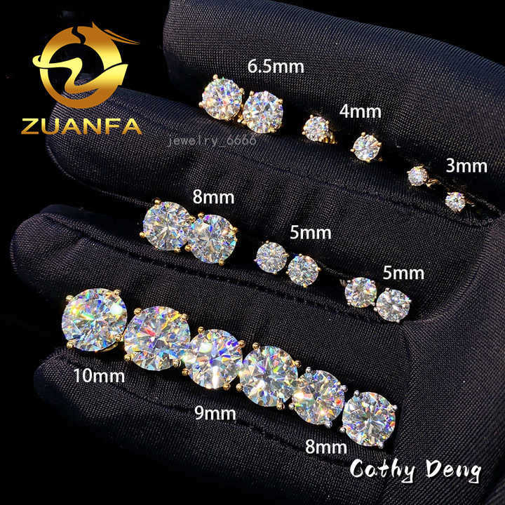Luxury Affordable Price Screw Back VVS Moissanite Hip Hop S925 Silver 10K 14K Gold Diamond Round Solitaire Stud Earrings