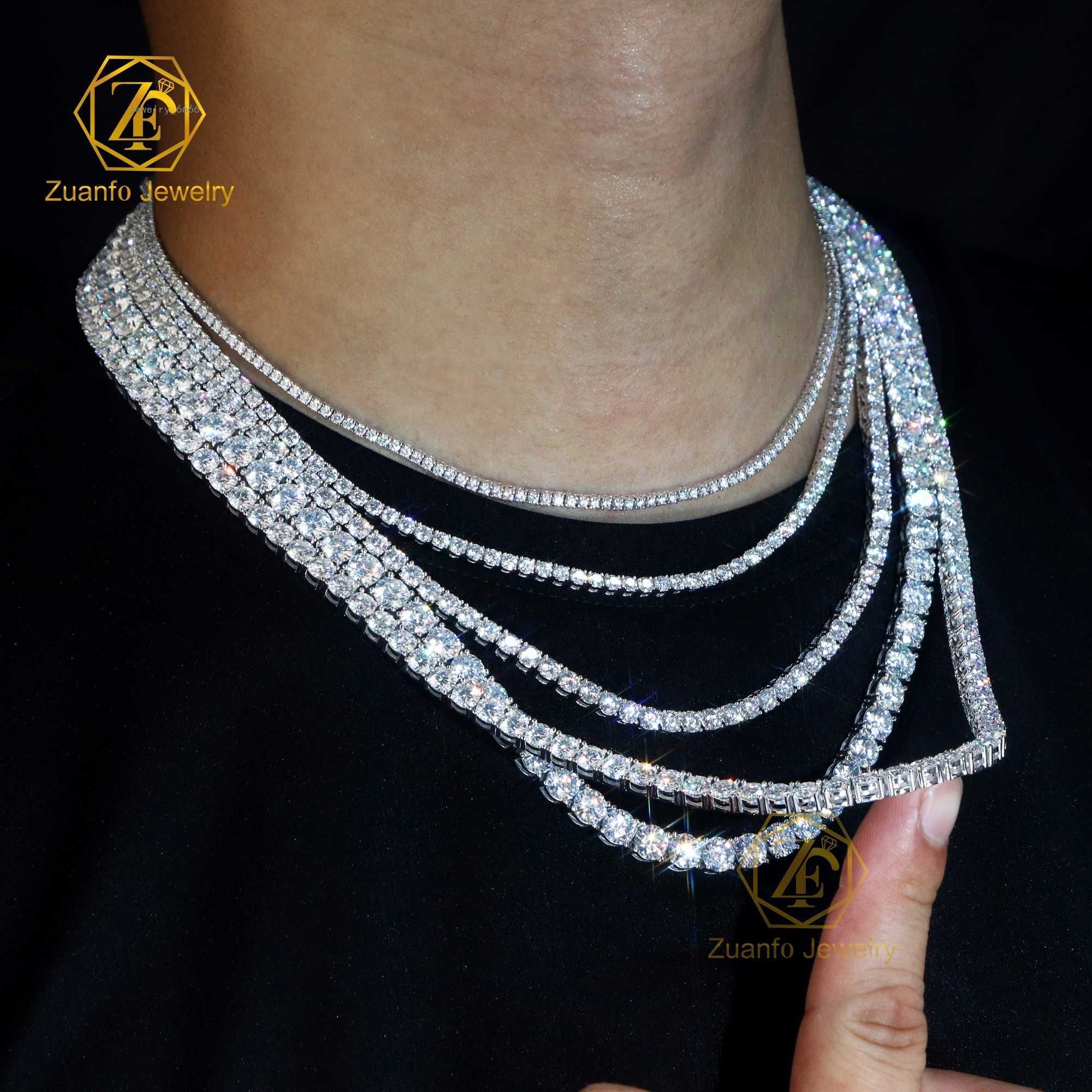 Wholesale Fine Chains Necklace 925 Silver Moissanite Tennis Chain Iced Out 3mm 4mm 5mm VVS Moissanite Tennis Link Chain Jewelry