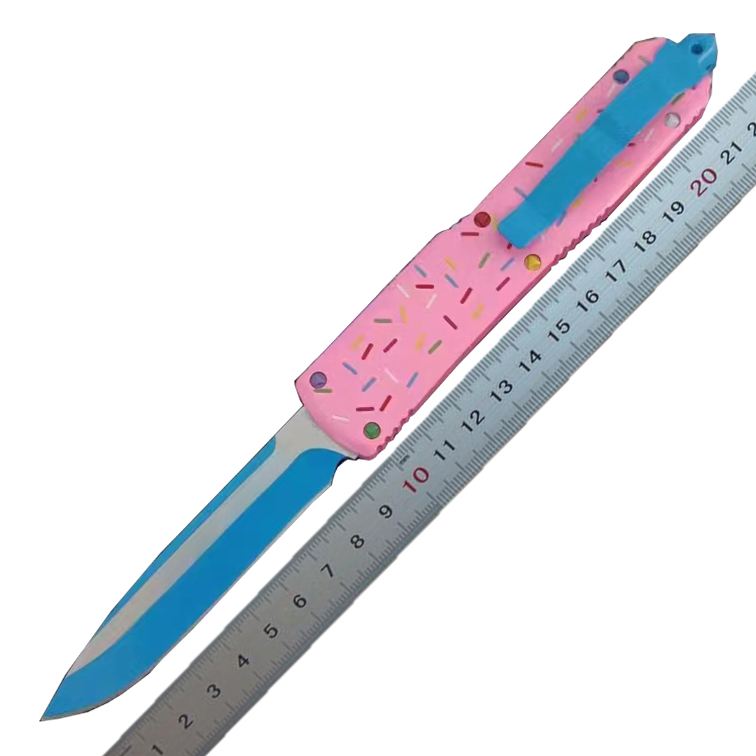 High End Knife D2 Blued Blade Pink Aviation Aluminum Handle Outdoor Camping Hiking Survival Tactical Knives with Nylon Bag