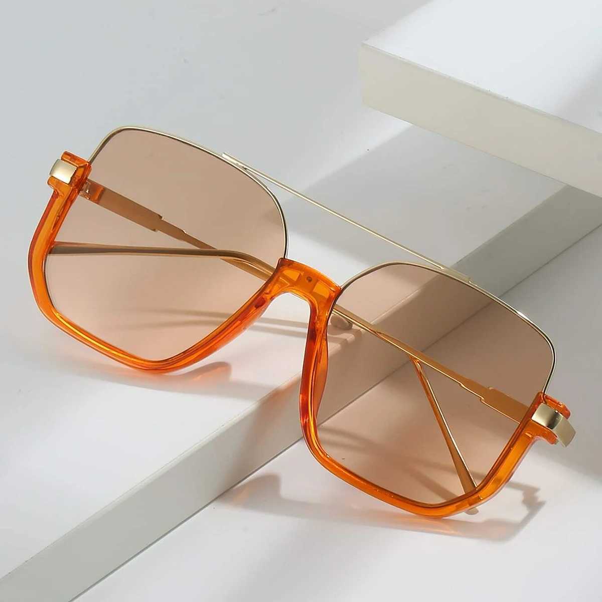 Fashion Vintage Big Square Sunglasses Half Metal Frame UV400 Sun Shades Women Men Tren Brand Design Sun Glasses EyewearXJ250102