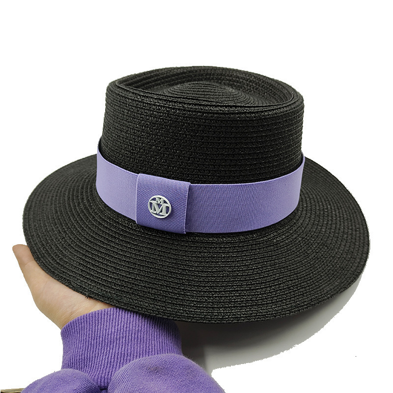 Summer Straw Sun Hats for Women Ladies Fashion Flat Brim Ribbon Beach Hat Travel Dress Cap chapeau femme 240419