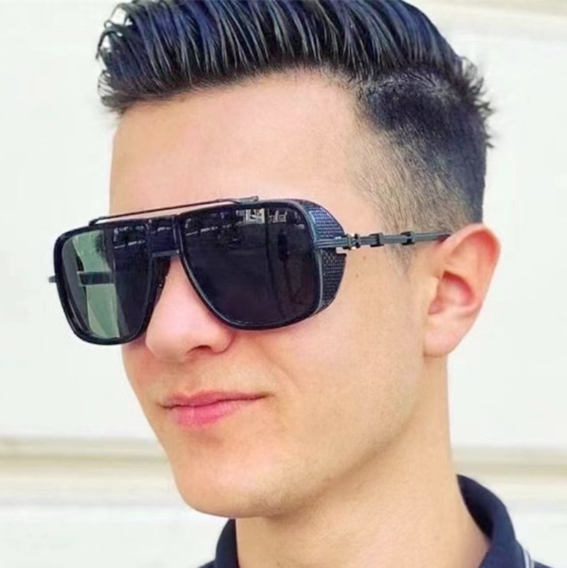 Steampunk Oversized Sunglasses with Side Shields Mens Fishing Pilot Goggles Brand Designer Big Golden Retro Driving Gothic Large Cool Cyberpunk y2k JH