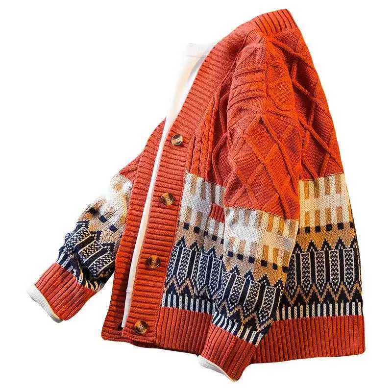 High Quality Spring cardigan mens latte art hip-hop streetwear loose knit Harajuku knit sweater jacket T250102