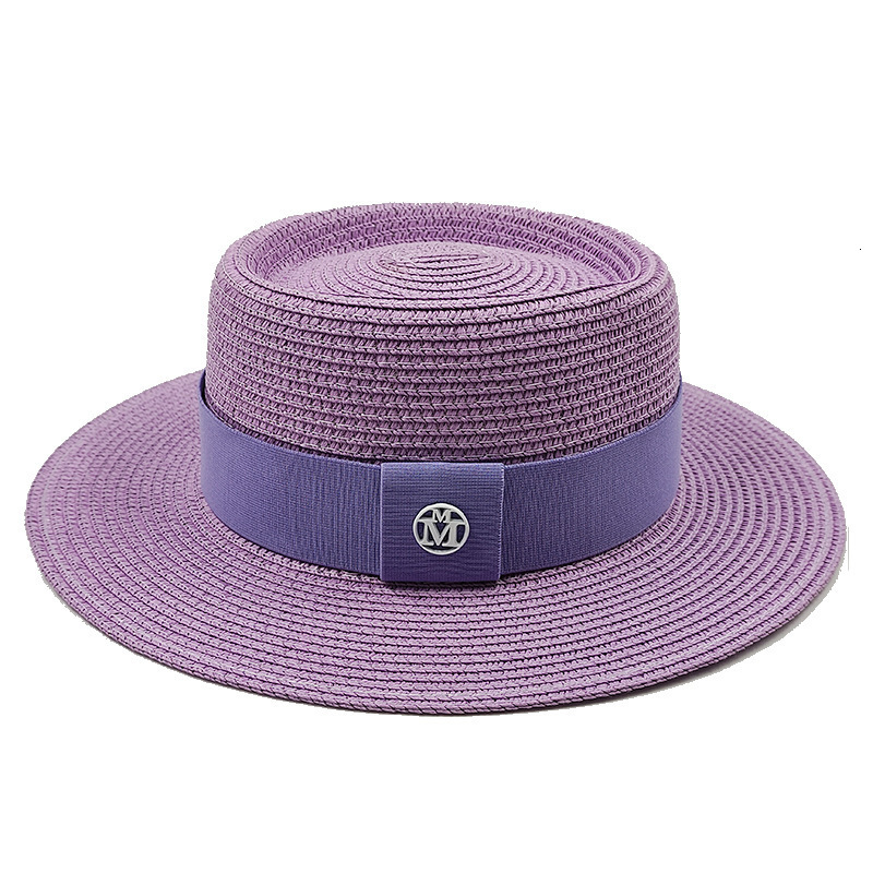 Summer Straw Sun Hats for Women Ladies Fashion Flat Brim Ribbon Beach Hat Travel Dress Cap chapeau femme 240419