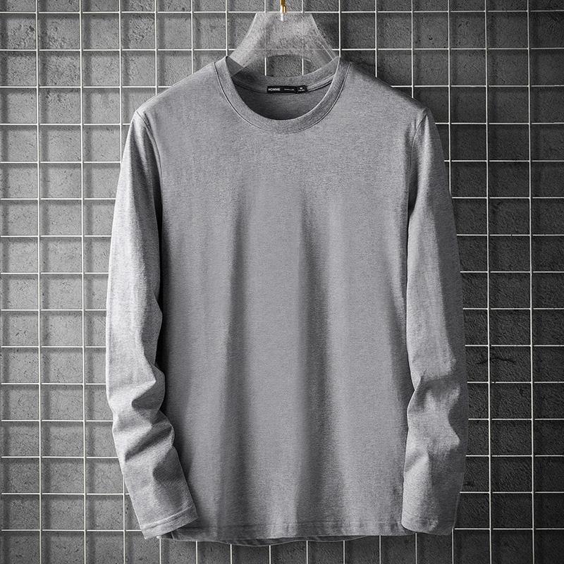 Mens T-shirt mens long sleeved base shirt versatile interior autumn clothes white solid color T-shirt autumn clothes round neck casual top