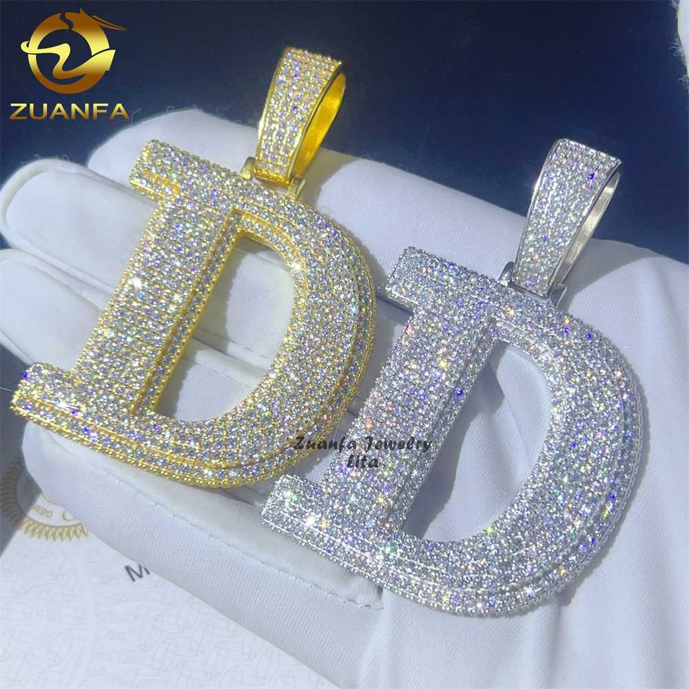 Custom top quality hip hop iced out diamond 925 sterling silver gold initial moissanite letter pendant