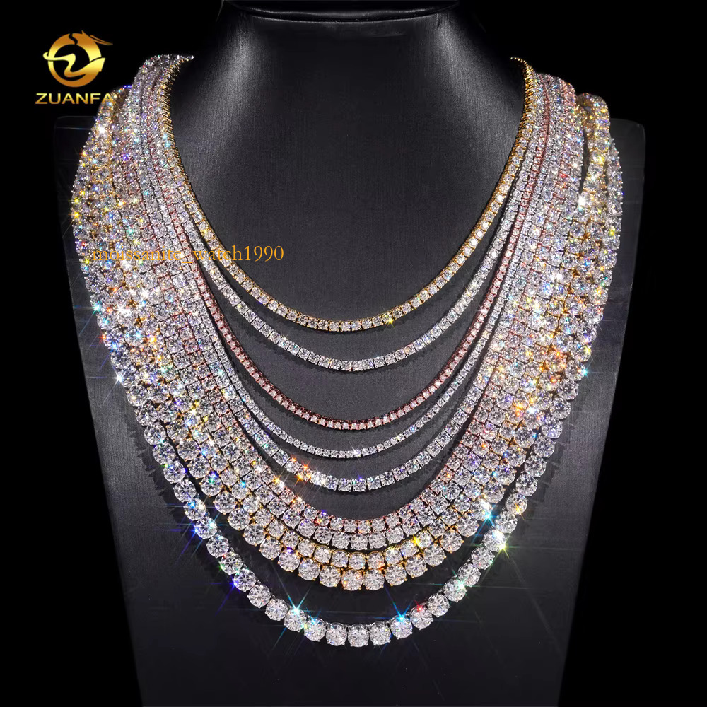 Men Women Hip Hop Iced Out Fine Jewelry 2MM 3MM 4MM 5MM Lab Dia S Sier Vvs Moissanite Tennis Chain Necklace