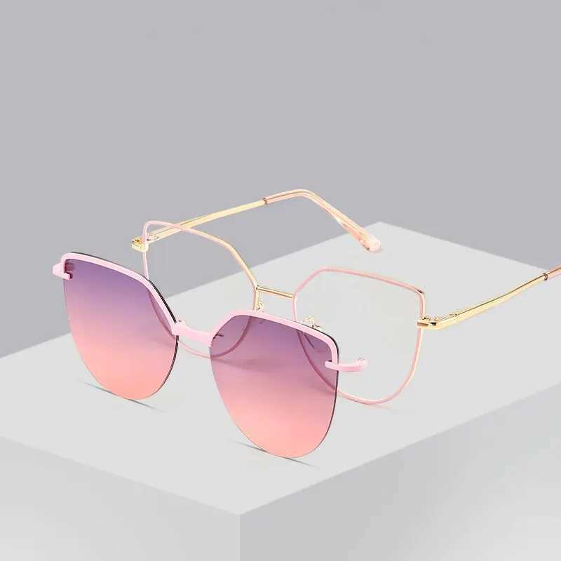 Cat Eye Flip on Sunglasses Women Anti Blue Light Glasses Frames Polarized Magnetic Clip Ladies Fashion Computer Eyeglasses 7002XJ250102