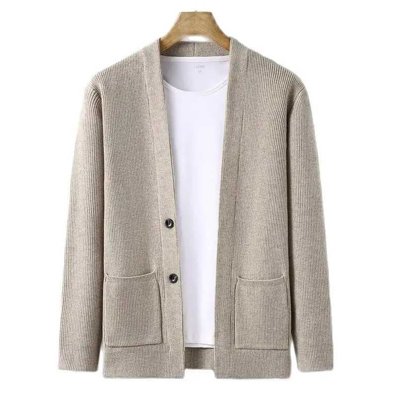 Spring/Autumn New Knitted Open Knitted Woolen Sweater Mens Korean Edition Trend Outward Sweater for Young Middle aged and Elderly Simple Casual Jacket