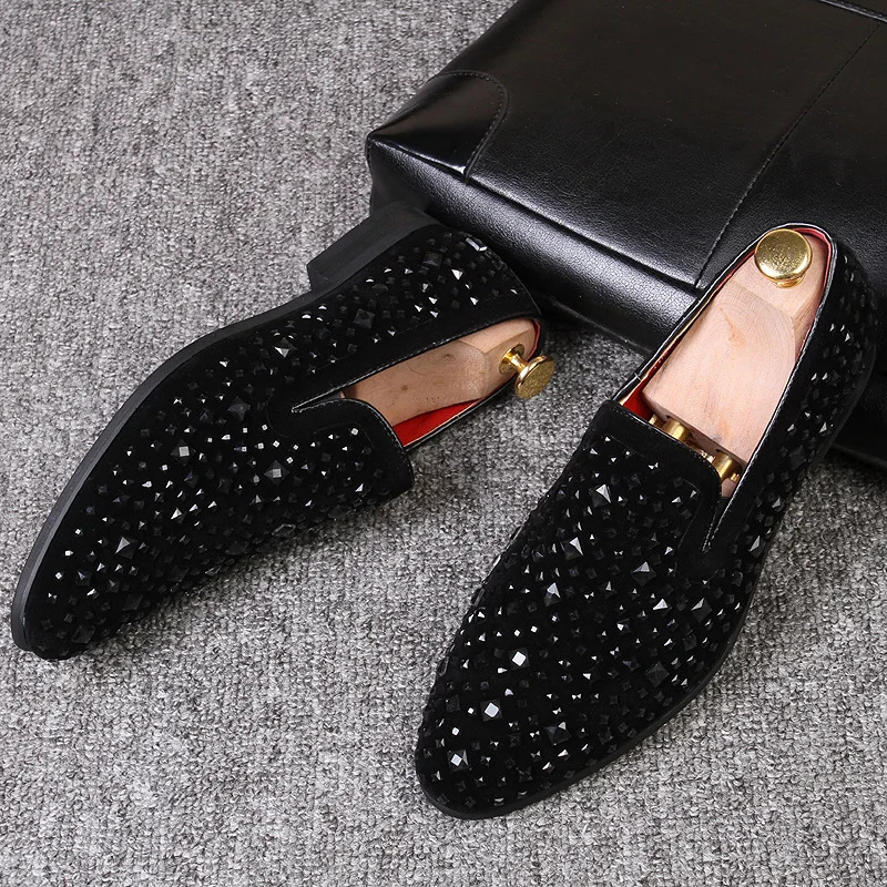 Black Spikes Mens Loafers Shoes Denim And Metal Sequins High Quality Casual Men Shoes 250102