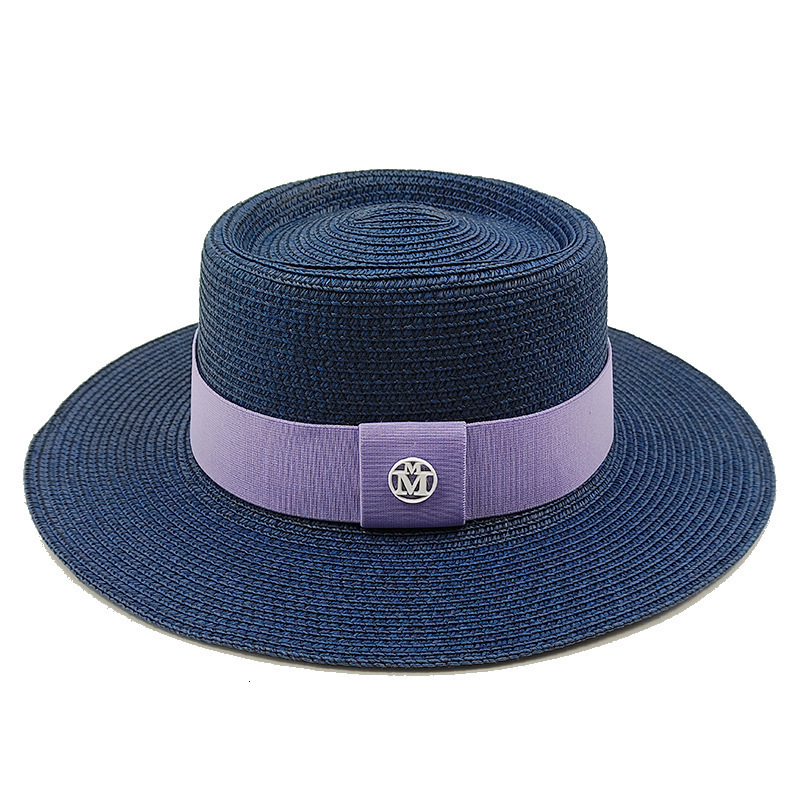 Summer Straw Sun Hats for Women Ladies Fashion Flat Brim Ribbon Beach Hat Travel Dress Cap chapeau femme 240419