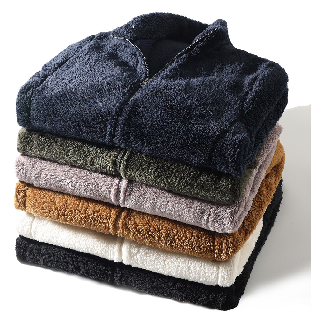 Mens long wool lambhair long sleeved stand up collar jacket with fleece jacket 419505 produced in the fitting room 2024