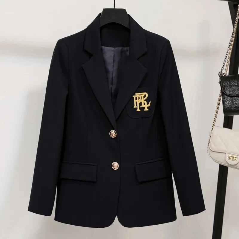 Casual letter embroidered suit jacket for women 2025 new style 2 colors slim fit luxurious daily office college style