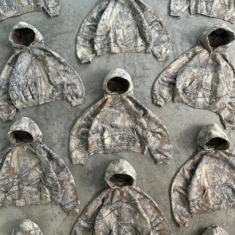 Y2K camouflage pattern attracts retro hoodies American hip-hop street neutral loose hoodies outdoor camouflage hoodies models 241231