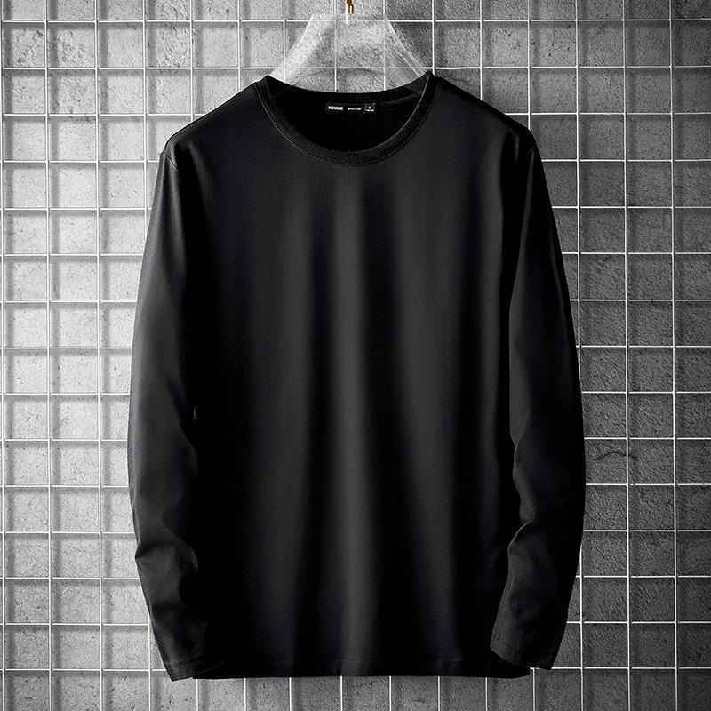 Mens T-shirt mens long sleeved base shirt versatile interior autumn clothes white solid color T-shirt autumn clothes round neck casual top