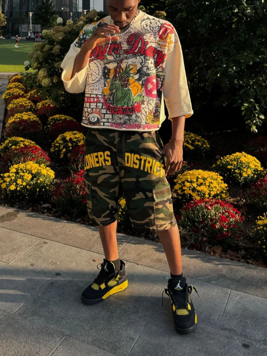 Y2k T-shirt Mens Harajuku Hip Hop Graffiti Print Mid Sleeve Retro Round Neck Short Sleeve Top 241230