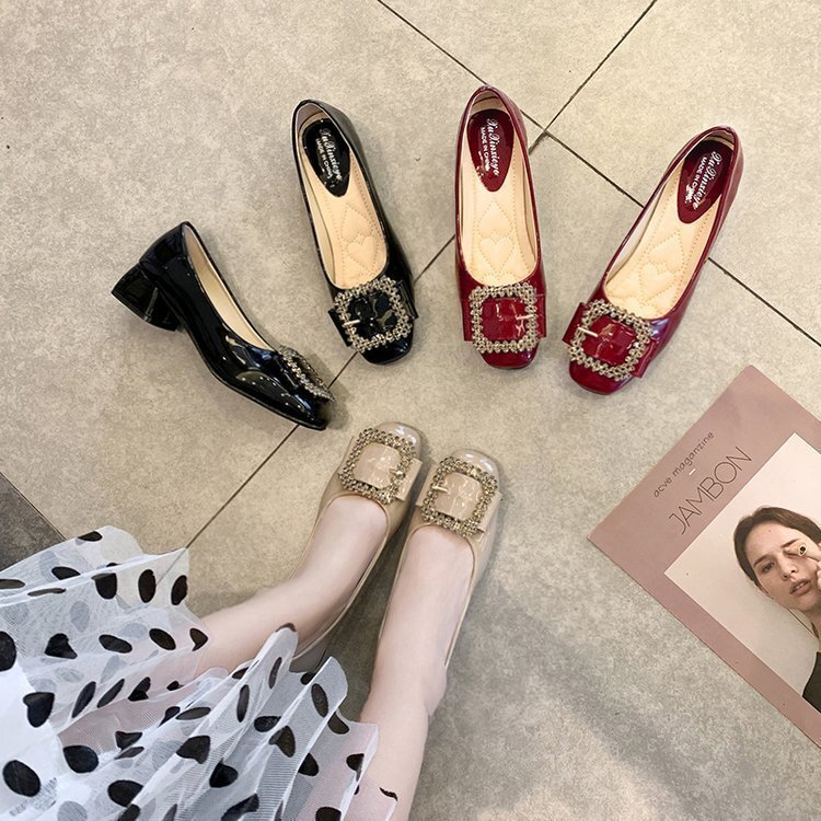 Ddmywed Spring And Autumn Outfit With Square Toe, Thick Heel, Fairy Style Version, Metal Buckle, Red, Medium Order Shoes, Women's Shoes Chinese B