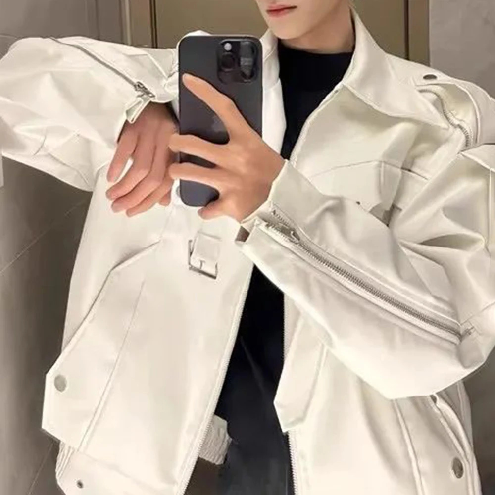 Korean style Y2k black leather jacket mens autumn and winter fashion high-end motorcycle clothing loose work jacket 241230