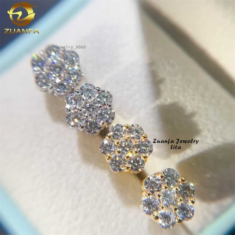 Pass Diamond Tester Screw Back Fashion 925 Sterling Silver Flower Moissanite Earrings